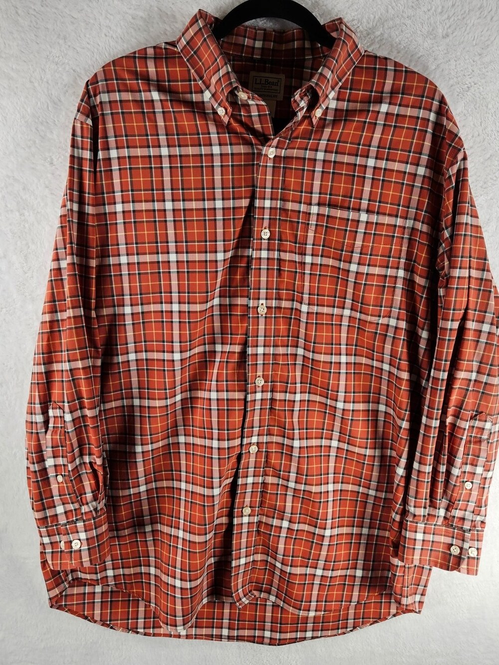 L.L. Bean Button-Down Shirt Red Plaid Cotton Men's Size Large